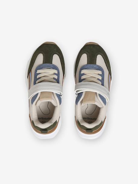 Kindersneakers met veters en klittenband, kleutercollectie blauw, bedrukt+kaki+veel beige+veel blauw - vertbaudet enfant 