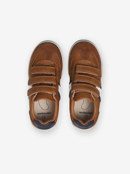 Tennisschoenen met klittenband voor jongens BLEU FONCE UNI AVEC DECOR+bruin - vertbaudet enfant 