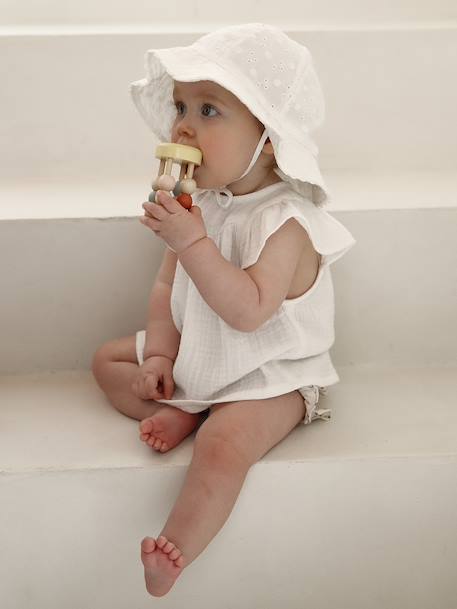 Hoed met Engels borduurwerk voor babymeisjes ecru - vertbaudet enfant 