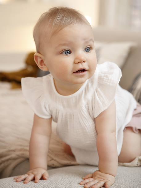 Bébé-Blouse unie naissance manches courtes volantées