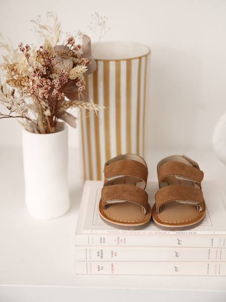 Sandales scratchées cuir bébé camel - vertbaudet enfant 