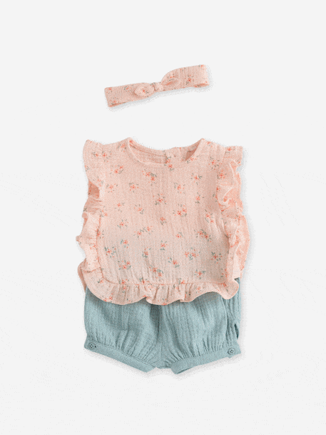 Bébé-Ensemble bébé blouse short bandeau en gaze de coton