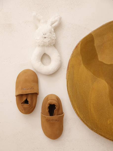 Chaussons élastiqués en cuir souple bébé chocolat+marine - vertbaudet enfant 