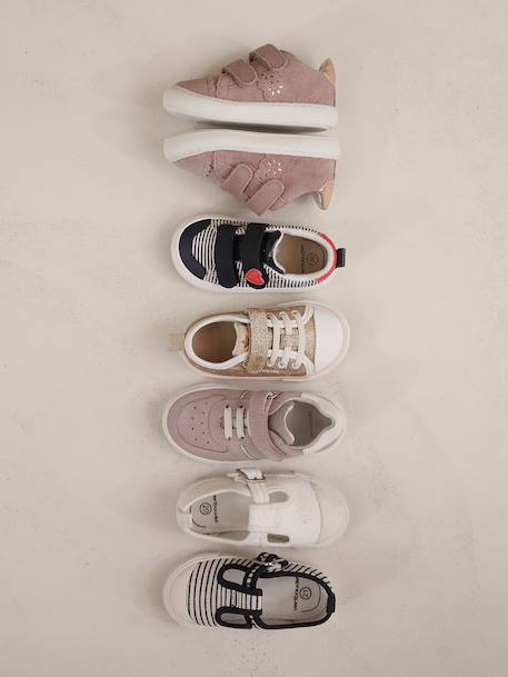 Leren babysneakers met klittenband marineblauw+roze (poederkleur)+wit - vertbaudet enfant 