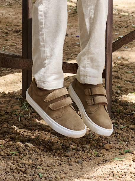 Baskets enfant garçon en cuir à scratchs camel+marine - vertbaudet enfant 