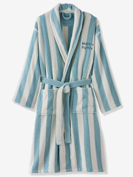 Fille-Peignoir de bain-Peignoir de bain adulte mixte rayures TRANSAT capsule famille personnalisable, avec coton recyclé
