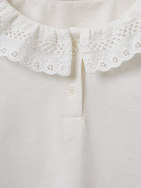 Tee-shirt fille col en broderie anglaise coton bio écru - vertbaudet enfant 