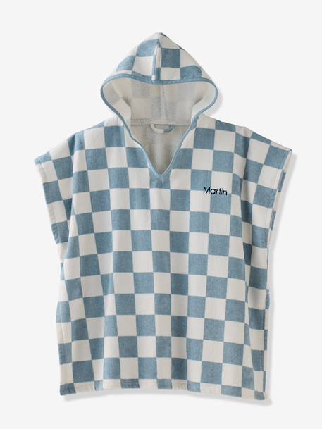 Poncho de bain / plage enfant personnalisable, avec coton recyclé blanc imprimé+carreaux bleu+lilas+menthe - vertbaudet enfant 