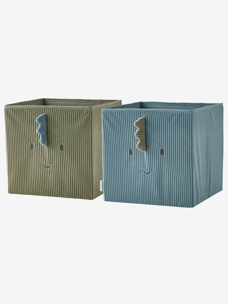 Lot de 2 bacs de rangement dino Minisaurus en velours côtelé vert sauge - vertbaudet enfant 