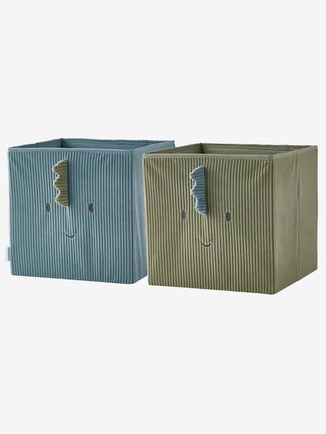 Lot de 2 bacs de rangement dino Minisaurus en velours côtelé vert sauge - vertbaudet enfant 