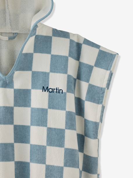 Gepersonaliseerde bad-/strandponcho voor kinderen, met gerecycled katoen blauw, geruit+lila+mintgroen+wit, bedrukt - vertbaudet enfant 