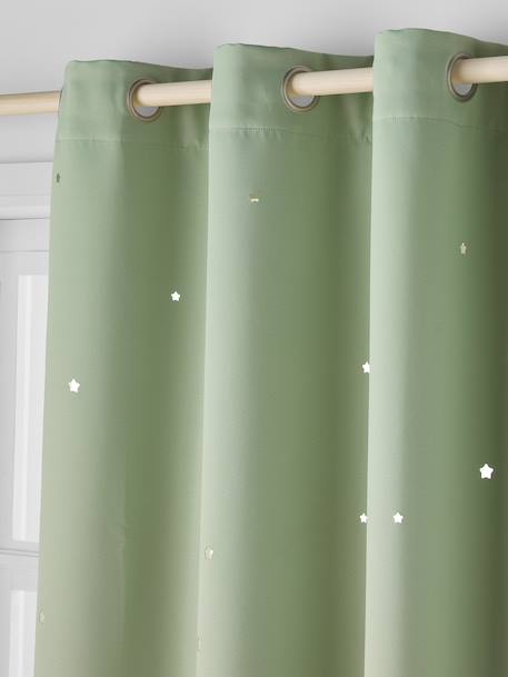 Rideau à oeillets occultant et motifs perforés MARINE+moutarde+rose poudré+vert moyen / étoiles+vert sauge - vertbaudet enfant 