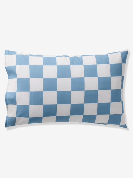 Parure housse de couette + taie d'oreiller enfant avec coton recyclé VARSITY carreaux bleu - vertbaudet enfant 