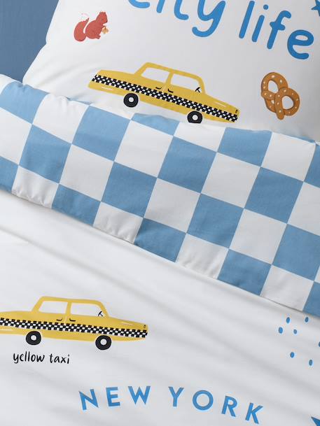 Dekbedovertrekset + kussensloop kind met gerecycled katoen VARSITY blauw, geruit - vertbaudet enfant 