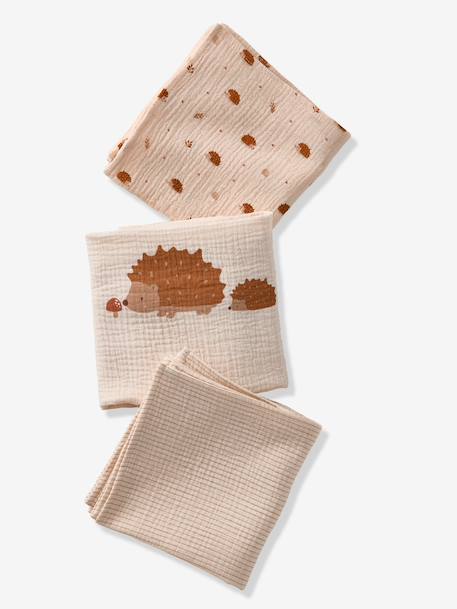 Lot de 3 langes en gaze de coton HERISSON beige imprimé - vertbaudet enfant 