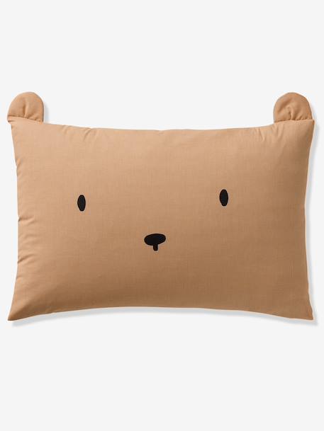 Parure housse de couette + taie d'oreiller OURSON, avec coton recyclé beige imprimé - vertbaudet enfant 