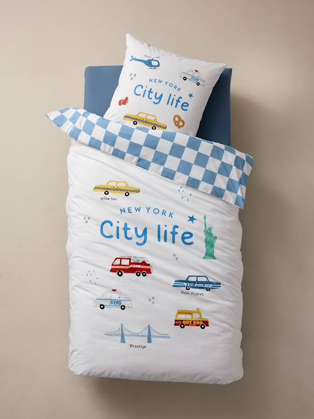 Dekbedovertrekset + kussensloop kind met gerecycled katoen VARSITY blauw, geruit - vertbaudet enfant 