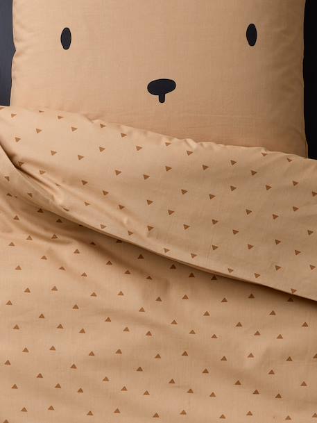 Parure housse de couette + taie d'oreiller OURSON, avec coton recyclé beige imprimé - vertbaudet enfant 