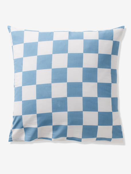 Parure housse de couette + taie d'oreiller enfant avec coton recyclé VARSITY carreaux bleu - vertbaudet enfant 