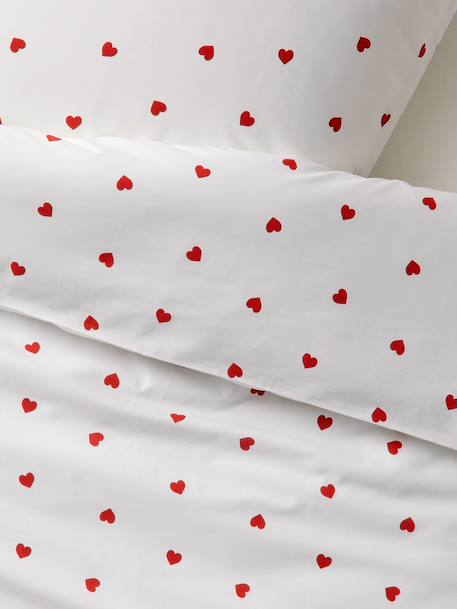 Parure housse de couette enfant et taie d'oreiller COEURS blanc imprimé - vertbaudet enfant 