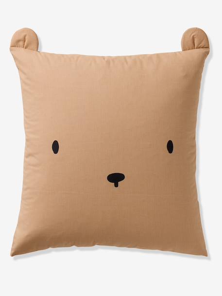Parure housse de couette + taie d'oreiller OURSON, avec coton recyclé beige imprimé - vertbaudet enfant 