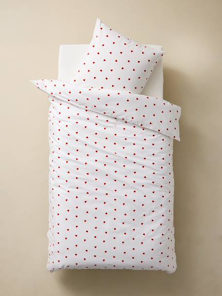 Dekbedovertrek + kussensloop kind met gerecycled katoen COEURS wit, bedrukt - vertbaudet enfant 
