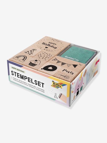 Set de tampons en bois HAPPY BIRTHDAY folia, 9 tampons + 2 encres bois - vertbaudet enfant 