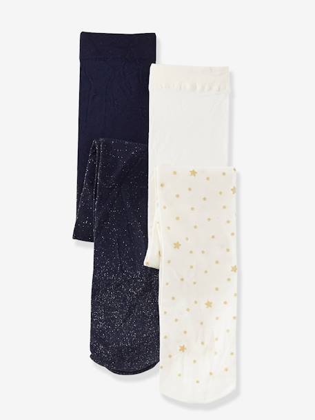 Lot de 2 collants fantaisie détails brillants fille en polyamide LOT BEIGE IRISE - vertbaudet enfant 