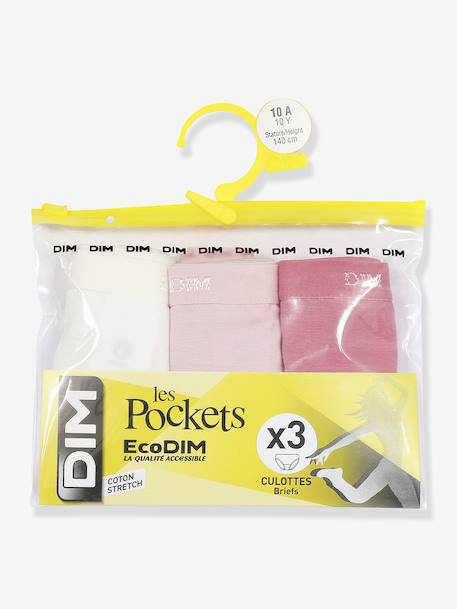 Set van 3 slipjes for girls Les Pockets Ecodim rozen+wit - vertbaudet enfant 