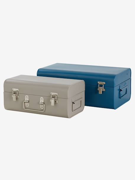 Lot de 2 malles en métal gigognes bleu jean+cannelle+rose nude+vert / jaune - vertbaudet enfant 