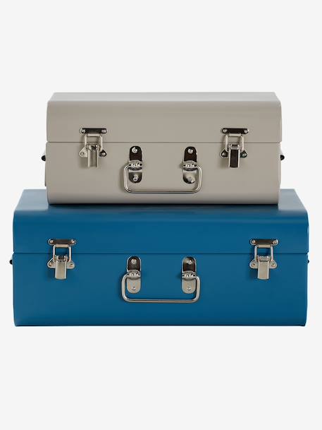 Set van 2 metalen koffers groen/geel+jeansblauw+kaneel+nude - vertbaudet enfant 