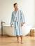 Peignoir de bain adulte mixte rayures TRANSAT capsule famille personnalisable, avec coton recyclé rayé bleu+rayé vert - vertbaudet enfant 