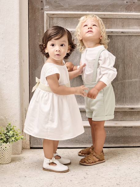 Ensemble bébé chemise et short cérémonie beige+vert sauge - vertbaudet enfant 