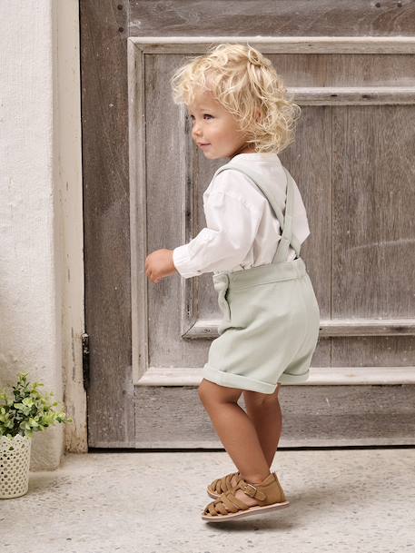 Feestelijke set met overhemd + korte broek voor baby beige+saliegroen - vertbaudet enfant 