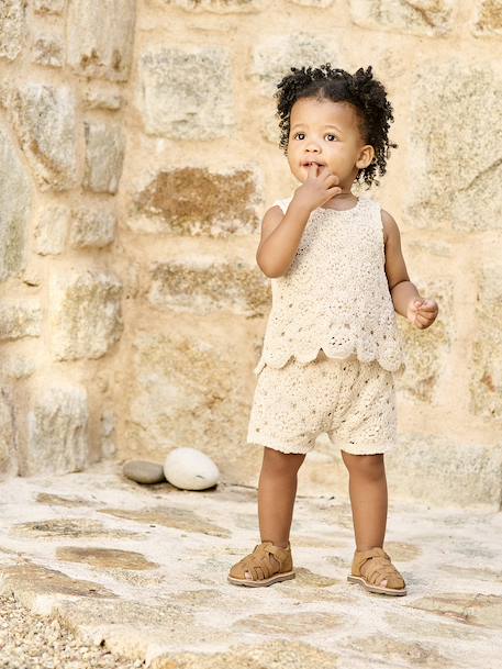 Ensemble bébé top + short en macramé vanille - vertbaudet enfant 