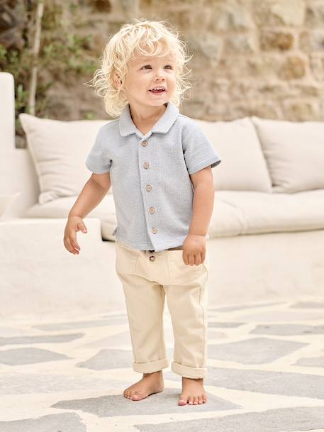 Chemise manches courtes maille fantaisie bébé bleu grisé - vertbaudet enfant 