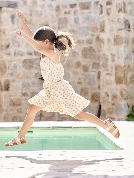 Robe à bretelles ajourée côtés fille vanille - vertbaudet enfant 