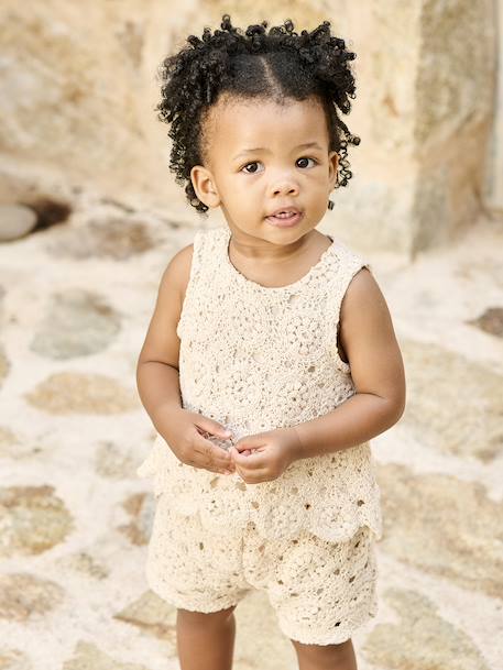 Baby set top + short in macramé vanille - vertbaudet enfant 