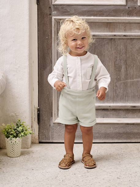 Ensemble bébé chemise et short cérémonie beige+vert sauge - vertbaudet enfant 