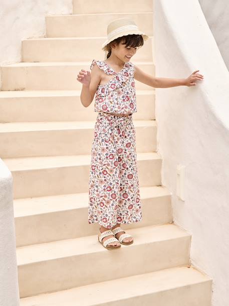 Blouse à volant asymétrique fille imprimée fleurs écru - vertbaudet enfant 