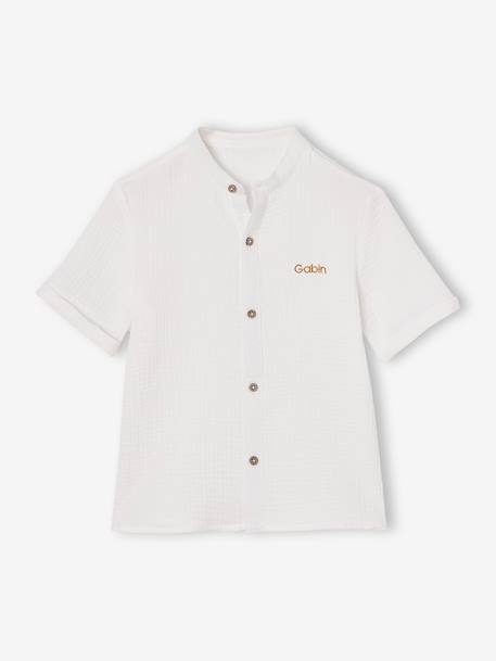 Chemise garçon gaze de coton col mao écru - vertbaudet enfant 