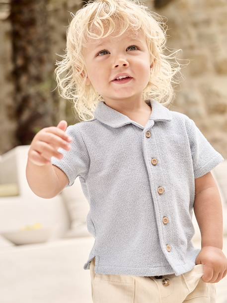 Chemise manches courtes maille fantaisie bébé bleu grisé - vertbaudet enfant 