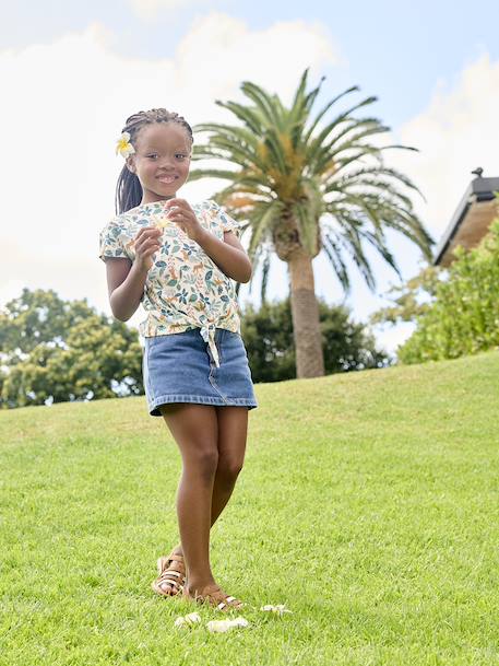 Jeans shortrokje voor meisjes antraciet+middenblauw - vertbaudet enfant 