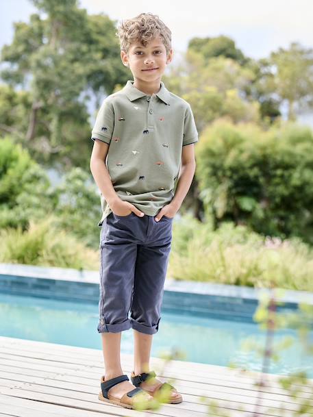 Jongenspolo met print ecru+kaki - vertbaudet enfant 
