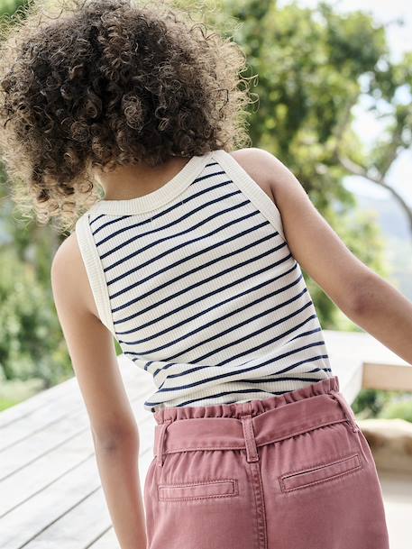 Débardeur fille en côtes beige+écru+rayé bleu+vert sauge - vertbaudet enfant 