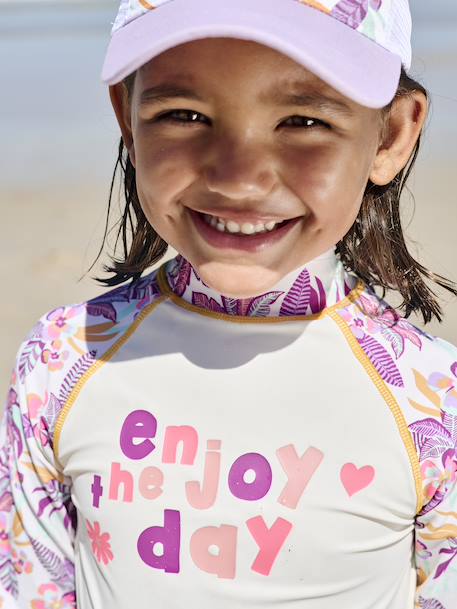 Zwemset voor meisjes met anti-UV shirt + broekje ecru - vertbaudet enfant 