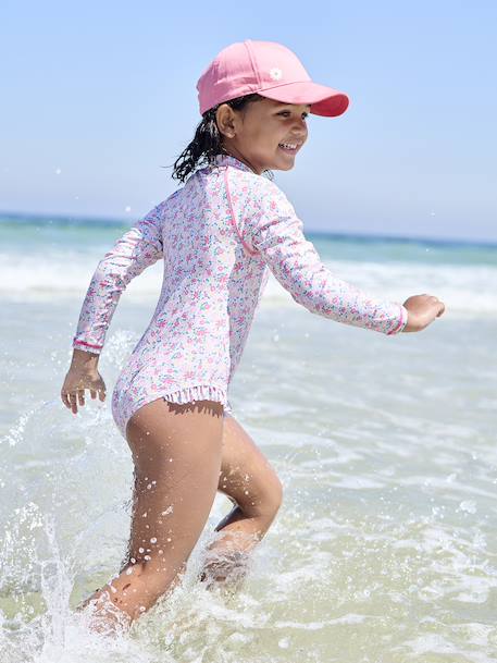 Maillot de bain fille à manches longues rose imprimé - vertbaudet enfant 