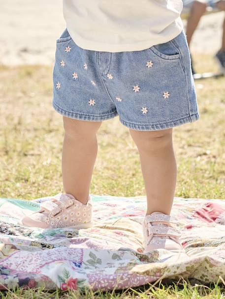 Baby denim short met madeliefborduursel double stone+stone - vertbaudet enfant 