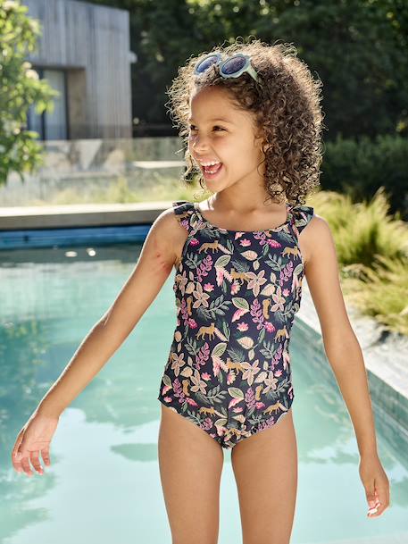 Badpak met print voor meisjes familiecollectie inktblauw - vertbaudet enfant 