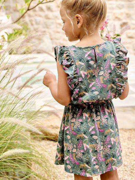 Robe fille imprimée manches volantées blanc imprimé+rose pâle+vert émeraude - vertbaudet enfant 